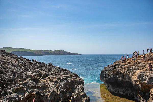 Yazın Nusa Penida Bali Yapılan Turistik Ziyaret Sırasında Tepeden Gelen — Stok fotoğraf