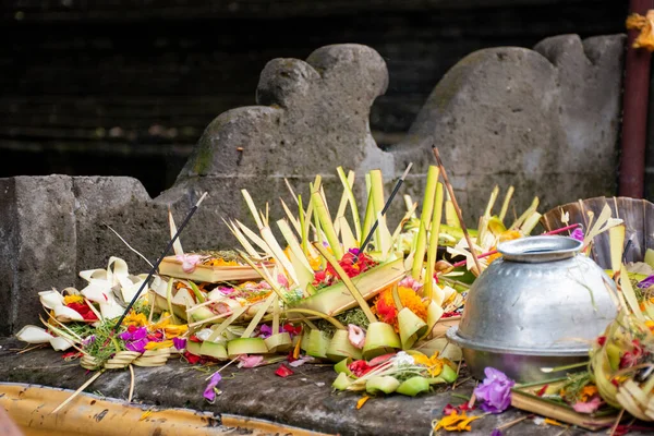 A decoration of worship serving ritual of hindu god and goddess in a holy temple in Bali, Indonesia