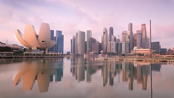 Rascacielos Singapurenses Mañana Rosa — Vídeo de stock