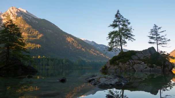 Amanecer Montaña Bosque Lago Hintersee — Vídeos de Stock