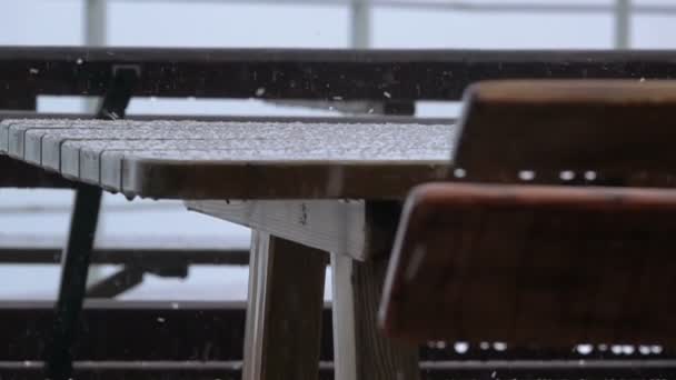 Outdoor Table Bench Rain Hail — Stock Video