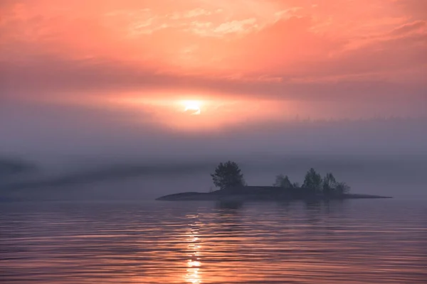 Foggy Matin Sur Les Îles Lac Lac Ladoga République Carélie — Photo