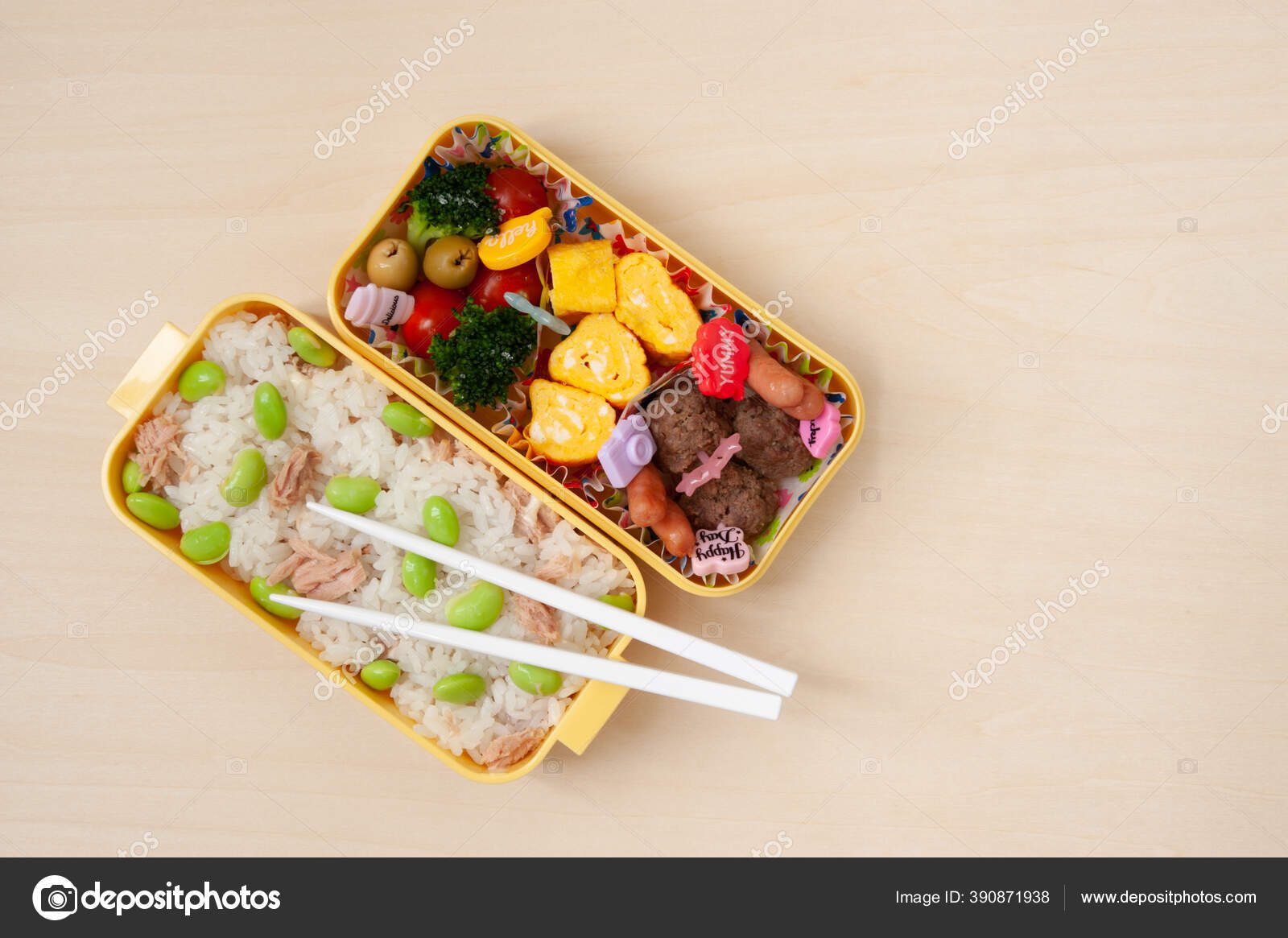 Japanese Cuisine Traditional Homemade Bento Box Rice Meat Egg Fish ...