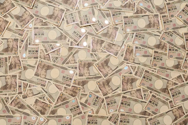 1万円紙幣に日本のお金の背景 水平射撃 — ストック写真