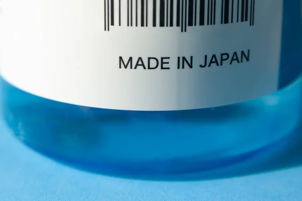 Etichetta Made Japan Scritta Sul Flacone Della Pompa Gel Alcolico — Foto Stock