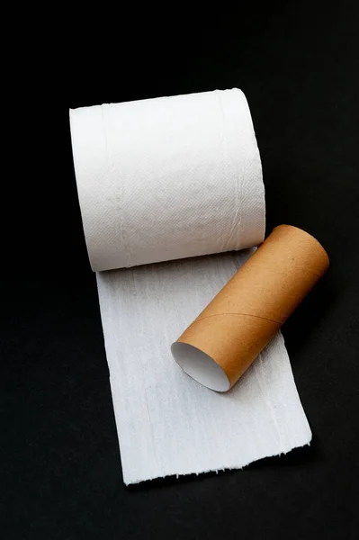 Rollo Único Papel Higiénico Blanco Desenrollado Tubo Núcleo Papel Aislado — Foto de Stock