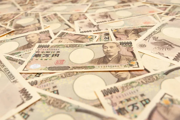 000 Yen Note Antecedentes Con Perspectiva Varios Billetes Diez Mil — Foto de Stock