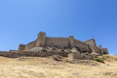 Castle, Santa Olalla del Cala il Huelva, İspanya görünümünü