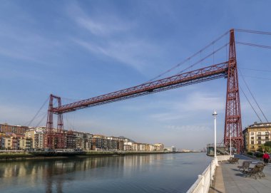 The Hanging Bridge of Portugalete is a ferry bridge that connects the two banks of the Bilbao estuary in Vizcaya clipart