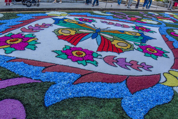 petal and flower carpet for Corpus Christi celebration in Ponteareas