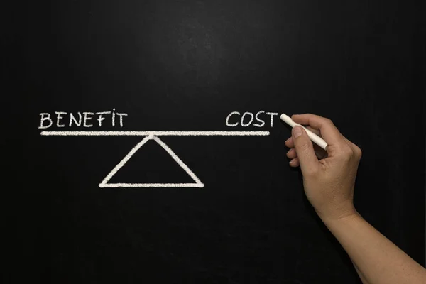 Diagram of a seesaw showing benefit and cost