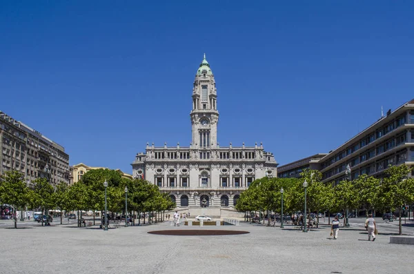 Porto Portugal Augustus 2014 Porto Stadhuis Liberdade Plein Met Blauwe — Stockfoto