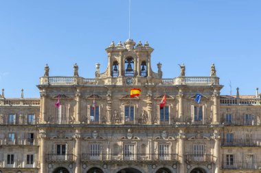 Salamanca, İspanya Plaza Mayor merkezinde Belediye Binası'nın closeup