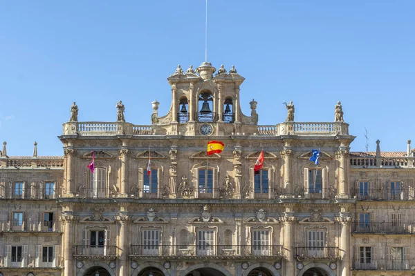 Närbild Fasaden Rådhuset Mitten Plaza Mayor Salamanca Spanien — Stockfoto