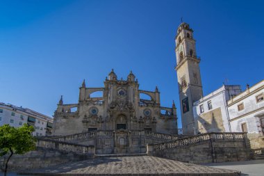 Bir Jerez de la Frontera, Cadiz, İspanya, Junly 2017: cephe Jerez de la Frontera, Andalusia İspanya, San Salvador Katedrali.