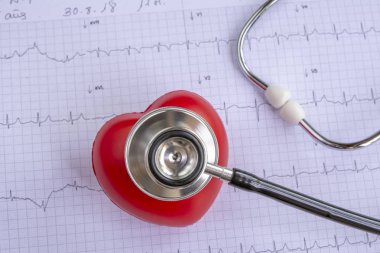 Sağlık stetoskop ve kardiyogram ile kırmızı kalp 
