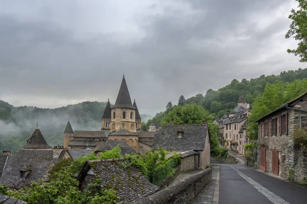 Conques Midi Pyrenees France June 2015 View Abbey Saint Foy — Stock Photo, Image