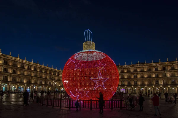 Salamanca Spain December 2016 Giant Ball Christmas Lights Decorating Main — Stock Photo, Image