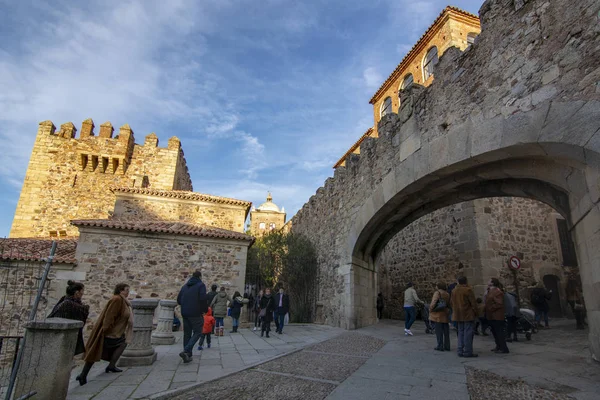 Caceres Estrémadure Espagne Décembre 2016 Tour Bujaco Sur Place Principale — Photo