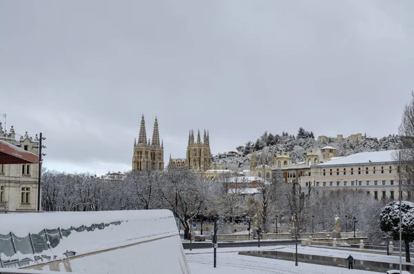 Scena Invernale Paesaggio Urbano Innevato Del Centro Storico Burgos Spagna — Foto Stock