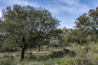 Monfrague: Extremadura İspanya Caceres İl Milli parkta Kalesi'nin görünümü