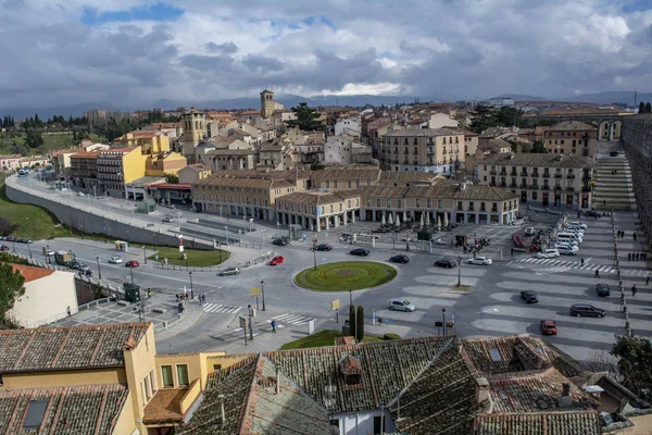 Segovia Spanien Mars 2015 Landskap Acueduct Segovia Ovanifrån Gamla Bygga — Stockfoto