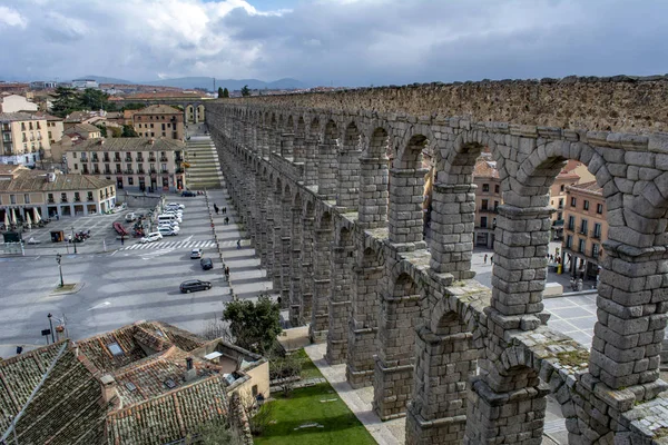 Segovia Spanien Mars 2015 Landskap Acueduct Segovia Ovanifrån Gamla Bygga — Stockfoto