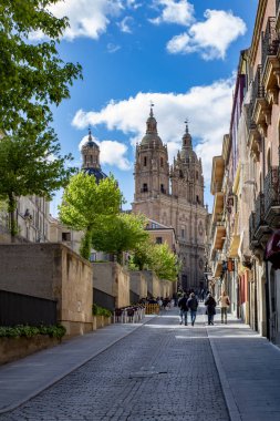 Salamanca, İspanya; Mayıs 2018: Palomina Street (Clerecia Kutsal Ruh'un kilise yönüne)