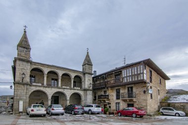 Puebla de Sanabria, Zamora, Spain; January 2017: view of the main square of the medieval town of Puebla de Sanabria  clipart