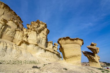 Doğuştan Bolnuevo, Puerto de Mazarron, Murcia, İspanya kumtaşı içinde oluşturulan ilginç şekiller.