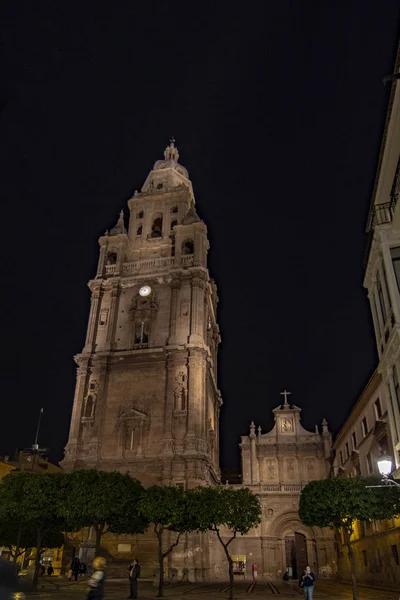 Murcia Španělsko Února 2017 Noční Pohled Věže Cathedral Murcia Španělsku Royalty Free Stock Fotografie