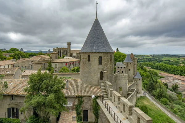 Carcassonne France June 2015 View Tourists Visiting Castle Fortified Medieval — Stock Photo, Image