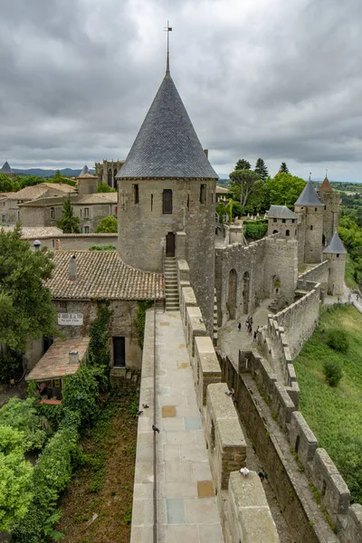 Carcassonne France June 2015 View Tourists Visiting Castle Fortified Medieval — Stock Photo, Image