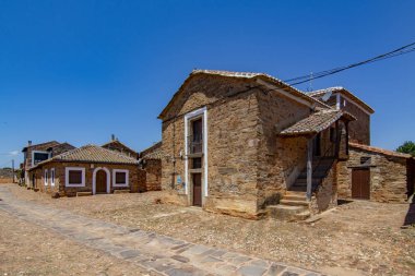 Castrillo de los Polvazares, Leon, İspanya, Haziran 2017: castrillo de Los Polvazares, kuzey batısında İspanya Ortaçağ köyün ana caddesi. Maragateria, kaç yerlerden biri