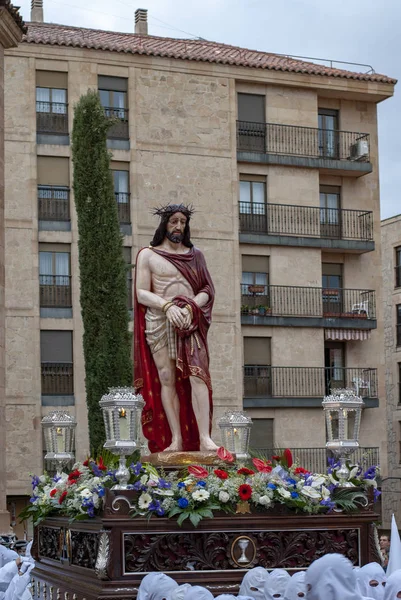 Processie broederschap van de weg van het Kruis in Salamanca — Stockfoto