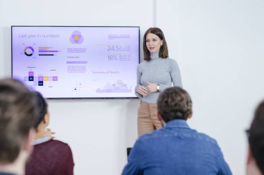 Genç kadının önünde hedef kitleye sunma