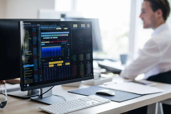 Monitor Keyboard Mouse Modern Office Space — Stock Photo, Image