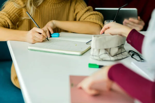 Los colegiales hacen juntos la tarea — Foto de Stock