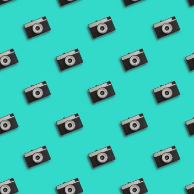 Retro kamera mavi renkte pürüzsüz desen