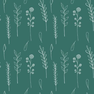 Raster desen mürekkep çizim vahşi bitkiler, otlar ve çiçekler, tek renkli botanik dulavratotu, yapraklar, dallar, daisy, çim, bud, izole çiçeği elle çizilmiş illüstrasyon