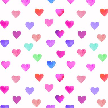 El suluboya kalpler deseni Sevgililer günü için boyalı. Düğün davetiyeleri, tatil kartları, tebrik kartları, posterler, kitaplar, zarf, fotoğraf albümü için romantik mavi, pembe kalp. 