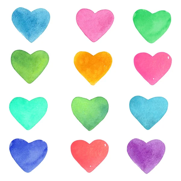 Set of hand painted watercolor hearts for Valentine\'s day. Romantic blue, pink heart for wedding invitations, holiday cards, greeting cards, posters, books, envelopes, photo album. isolated background