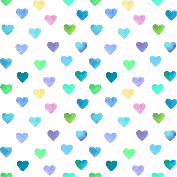 Handbemalte Aquarell Herzmuster Für Den Valentinstag Romantisches Blaues Rosafarbenes Herz — Stockfoto