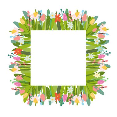 Vektör Paskalya öğeleri ve çiçek çiçek arka plan.