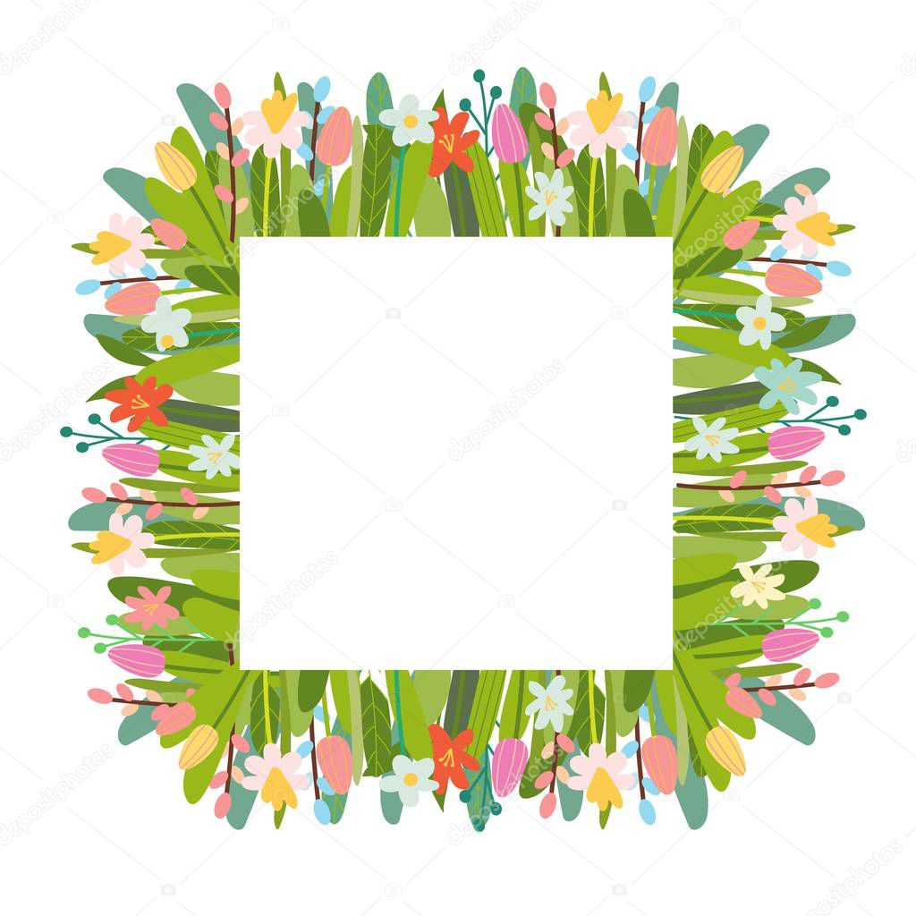 Vector floral background with Easter elements and flowers.