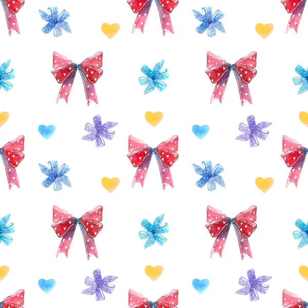 Röda och blå pilbågar, Snurra Lollipop sucker med hjärtan sömlösa mönster — Stockfoto