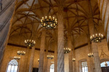 Lonja de la Seda 'nın iç mekanı, İpek Borsası, Valencia, İspanya' da gotik tarz sivil bina.