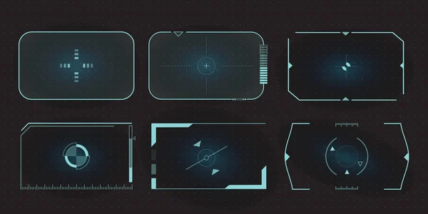 Quadros HUD futuristas para tela de destino e painel de controle de mira de borda. Conjunto de elementos de tela da interface de usuário Sci Fi para jogos UX UI . — Vetor de Stock