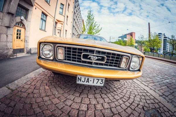 Helsinki Finnland Mai 2016 Alter Ford Mustang Verzerrung Perspektive Fischaugenobjektiv — Stockfoto