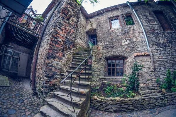 Estonia Tallinn Maio 2016 Old Town Street Visão Lente Fisheye — Fotografia de Stock